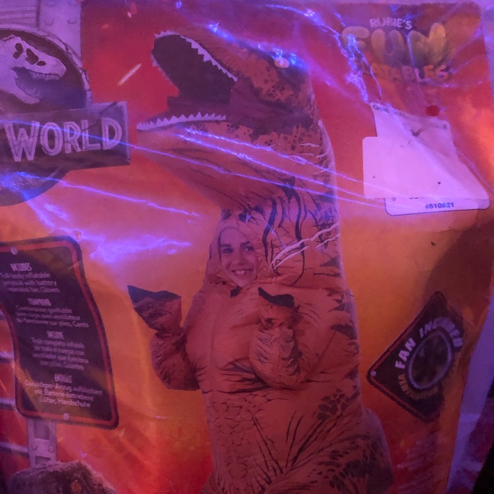 Inflatable child T. rex costume.